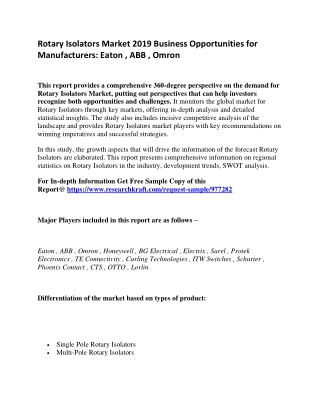 Rotary Isolators Market 2019 Business Opportunities for Manufacturers: Eaton , ABB , Omron 