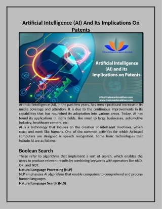 Artificial Intelligence (AI) And Its Implications On Patents