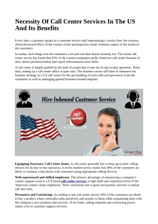 Necessity Of Call Center Services In The US And Its Benefits