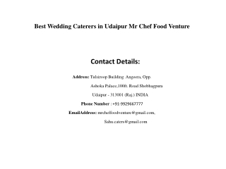 Best Wedding Caterers in Udaipur Mr. Chef Food Venture