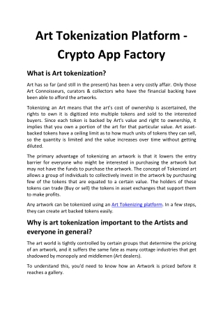 Art Tokenization Platform - Crypto App Factory