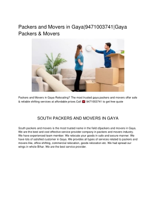 Packers and Movers in Gaya|9471003741|Gaya Packers & Movers