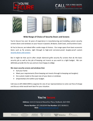 Wide Range of Choice of Security Doors and Screens