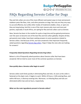 FAQs Regarding Seresto Collar for Dogs - BudgetPetSupplies