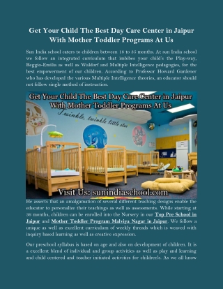 Get Your Child The Best Day Care Center In Jaipur With Mother Toddler Programs At Us
