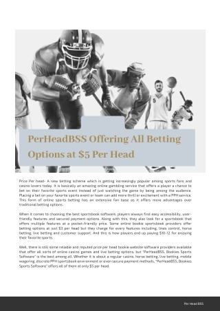 PerHeadBSS Offering All Betting Options at $5 Per Head