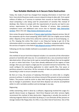 Two Reliable Methods to A Secure Data Destruction