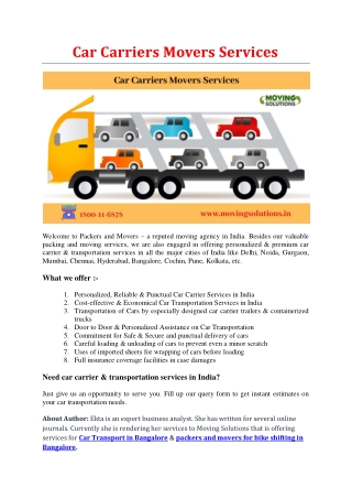 Car Carriers Movers Services
