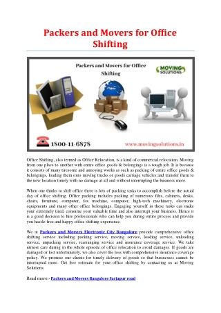 Packers and Movers for Office Shifting