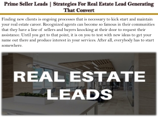 Prime Seller Leads | Strategies For Real Estate Lead Generating That Convert