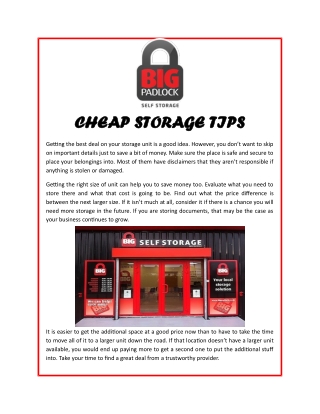 Cheap Storage Tips