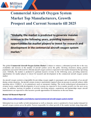 Commercial Aircraft Oxygen System Market Top Manufacturers, Growth Prospect and Current Scenario till 2025