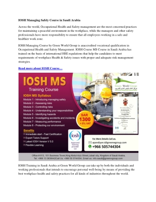 IOSH Managing Safely Course in Saudi Arabia