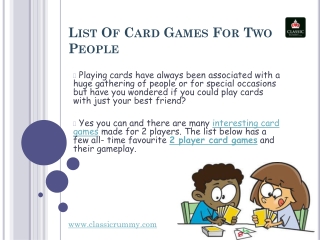List Of Card Games For Two People