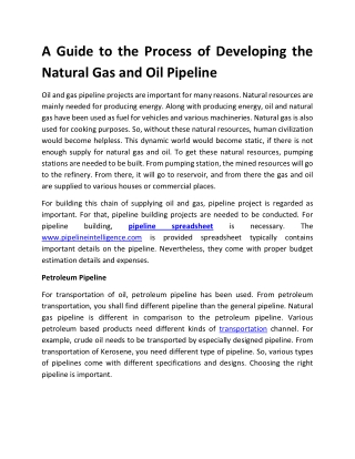 A Guide to the Process of Developing the Natural Gas and Oil Pipeline