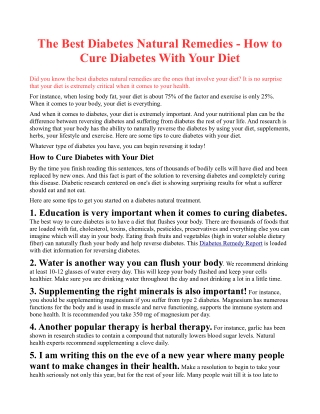 The Best Diabetes Natural Remedies - How to Cure Diabetes With Your Diet