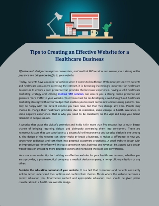 Tips to Creating an Effective Website for a Healthcare Business