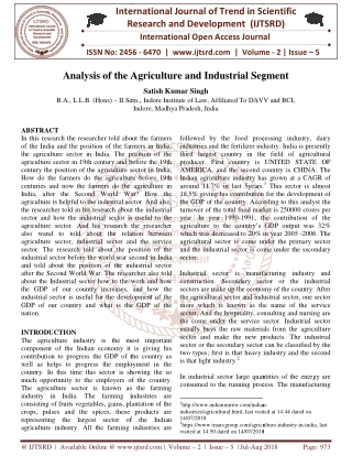 Analysis of the Agriculture and Industrial Segment