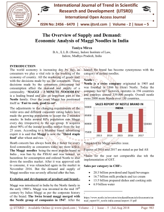 The Overview of Supply and Demand Economic Analysis of Maggi Noodles in India