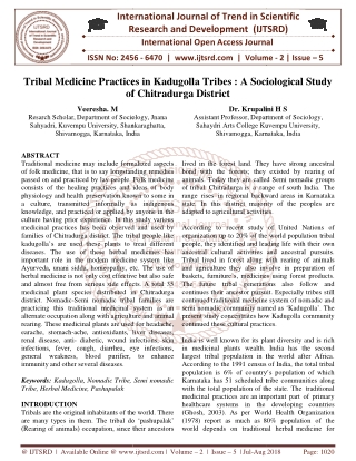 Tribal Medicine Practices in Kadugolla Tribes A Sociological Study of Chitradurga District