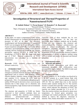 Investigation of Structural and Thermal Properties of Nanostructured PANI