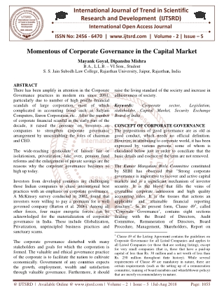 Momentous of Corporate Governance in the Capital Market