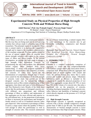 Experimental Study on Physical Properties of High Strength Concrete With and Without Horse Dung