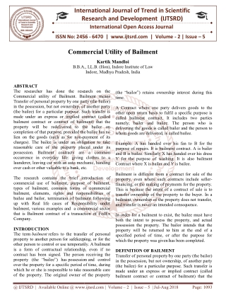Commercial Utility of Bailment
