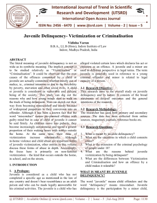 Juvenile Delinquency Victimization or Criminalisation