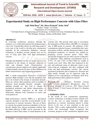 Experimental Study on High Performance Concrete with Glass Fibre