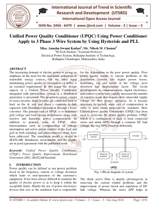 Unified Power Quality Conditioner UPQC Using Power Conditioner Apply to 3 Phase 3 Wire System by Using Hysterisis and PL