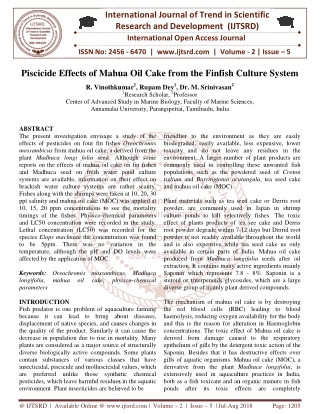 Piscicide Effects of Mahua Oil Cake from the Finfish Culture System