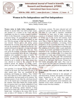 Women in Pre Independence and Post Independence