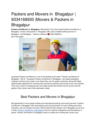 Packers and Movers in Bhagalpur | 9304804800 | Bhagalpur Packers & Movers