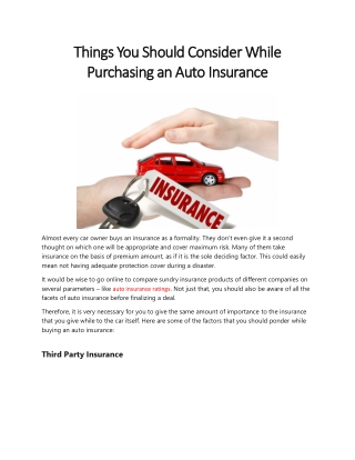 Things You Should Consider While Purchasing an Auto Insurance