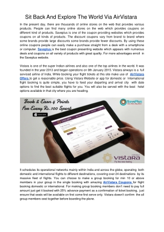 Sit Back And Explore The World Via AirVistara
