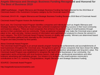 Angelo Sferrazza and Strategic Business Funding Recognized and Honored for The Best of Business 2019