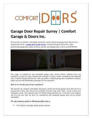Garage Door Repair Surrey | Comfort Garage & Doors Inc.