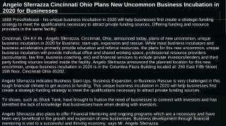 Angelo Sferrazza Cincinnati Ohio Plans New Uncommon Business Incubation in 2020 for Businesses