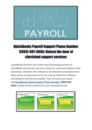 QuickBooks Payroll Support Phone Number 1(855)-907-0605: