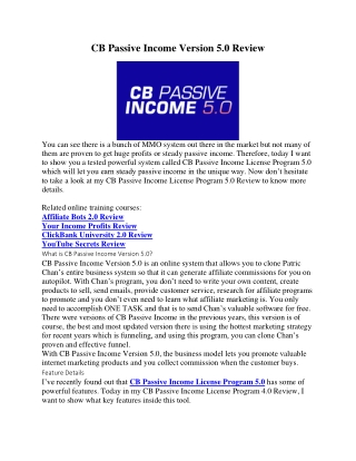 CB Passive Income Version 5.0 Review