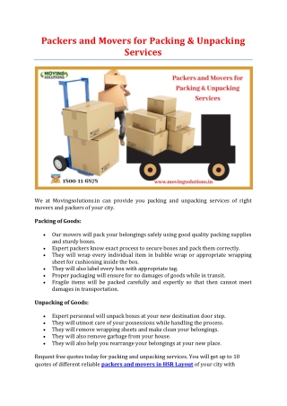 Packers and Movers for Packing & Unpacking Services