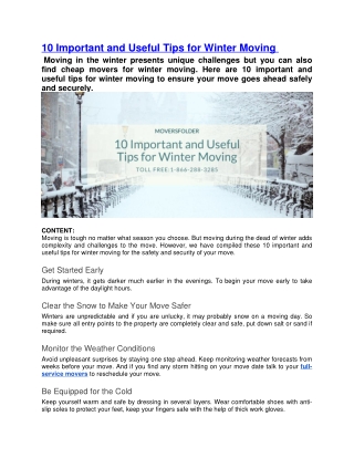 10 Important and Useful Tips for Winter Moving