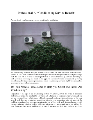 Professional Air Conditioning Service Benefits