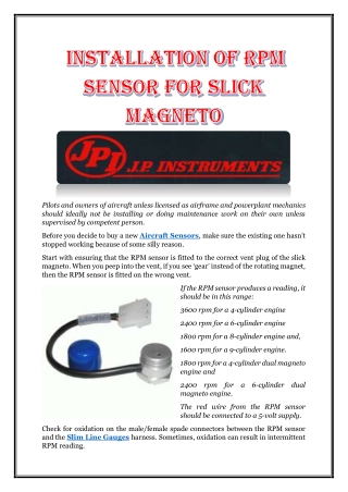 Installation of RPM Sensor for Slick Magneto