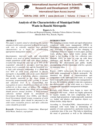 Analysis of the Characteristics of Municipal Solid Waste in Bauchi Metropolis