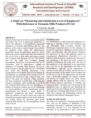 A Study on "Measuring Job Satisfaction Level of Employees" With Reference to Tirumala Milk Products P Ltd