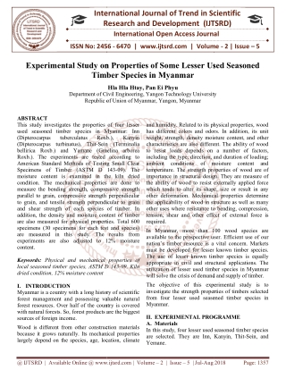 Experimental Study on Properties of Some Lesser Used Seasoned Timber Species in Myanmar