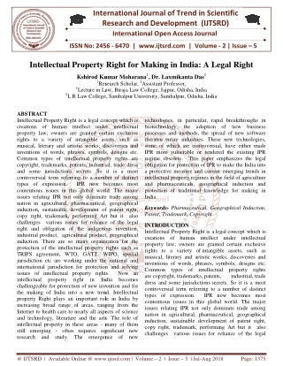 Intellectual Property Right for Making in India A Legal Right