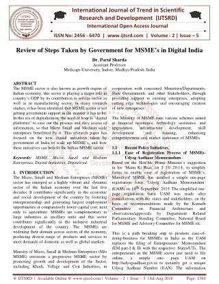 Review of Steps Taken by Government for MSME's in Digital India